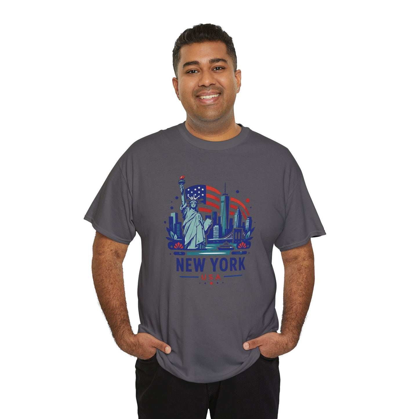 Charcoal T-shirt with Statue of Liberty graphic and “NEW YORK USA” lettering