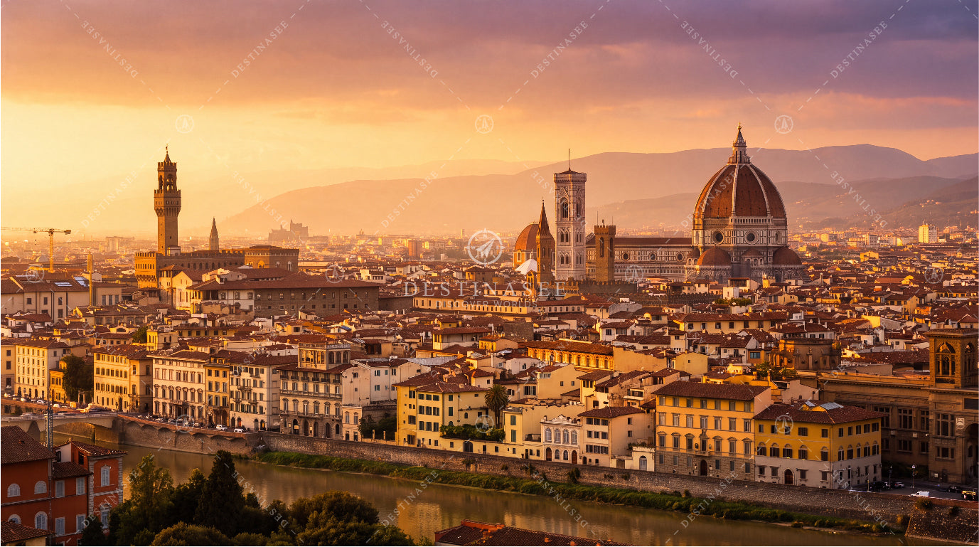 Florence skyline desktop wallpaper with Duomo and sunset sky