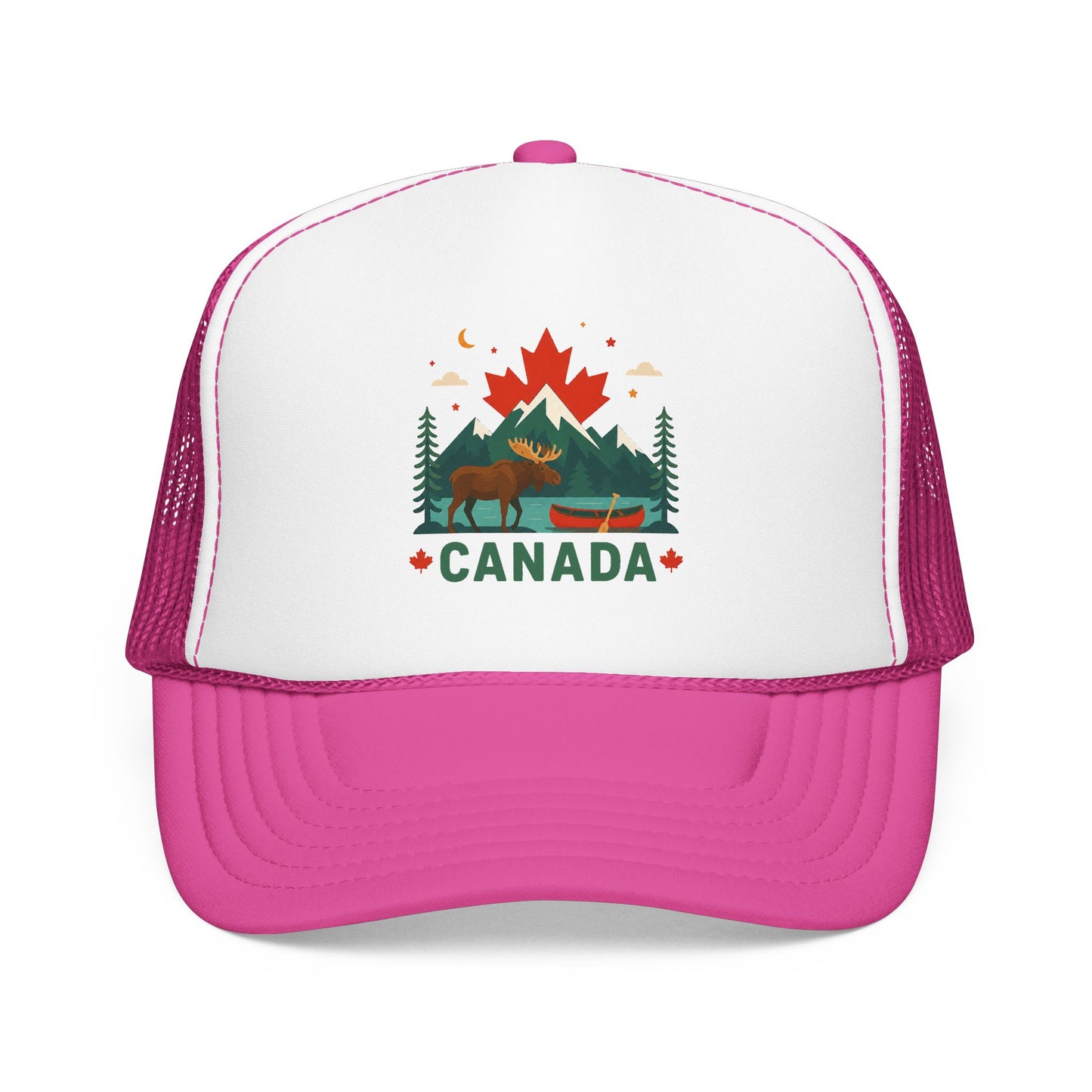 Light pink/white Canada moose trucker hat with 'CANADA' front graphic and mesh sides