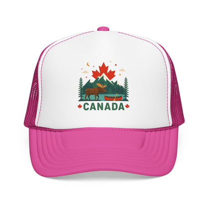 Light pink/white Canada moose trucker hat with 'CANADA' front graphic and mesh sides