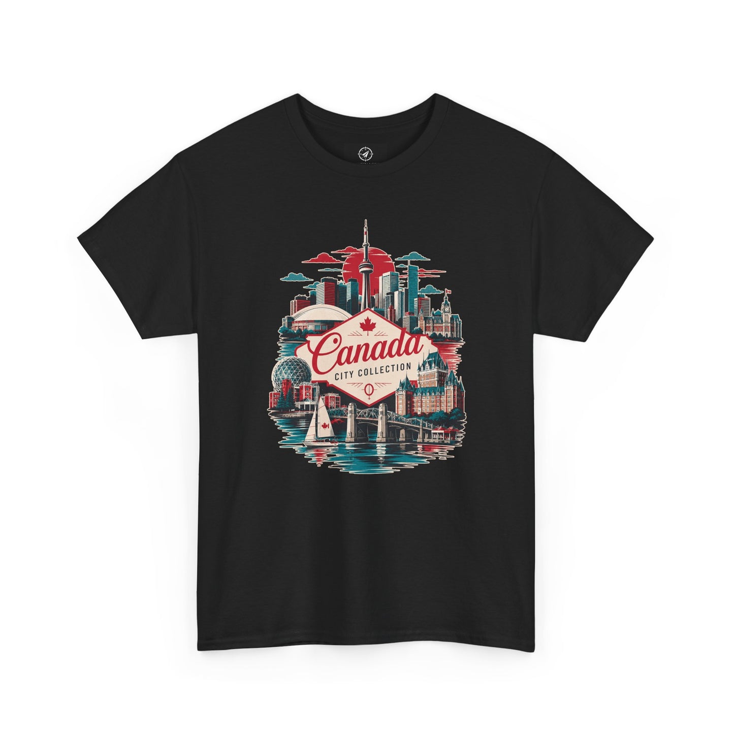 Black crewneck T-shirt with front Canada City Collection skyline graphic