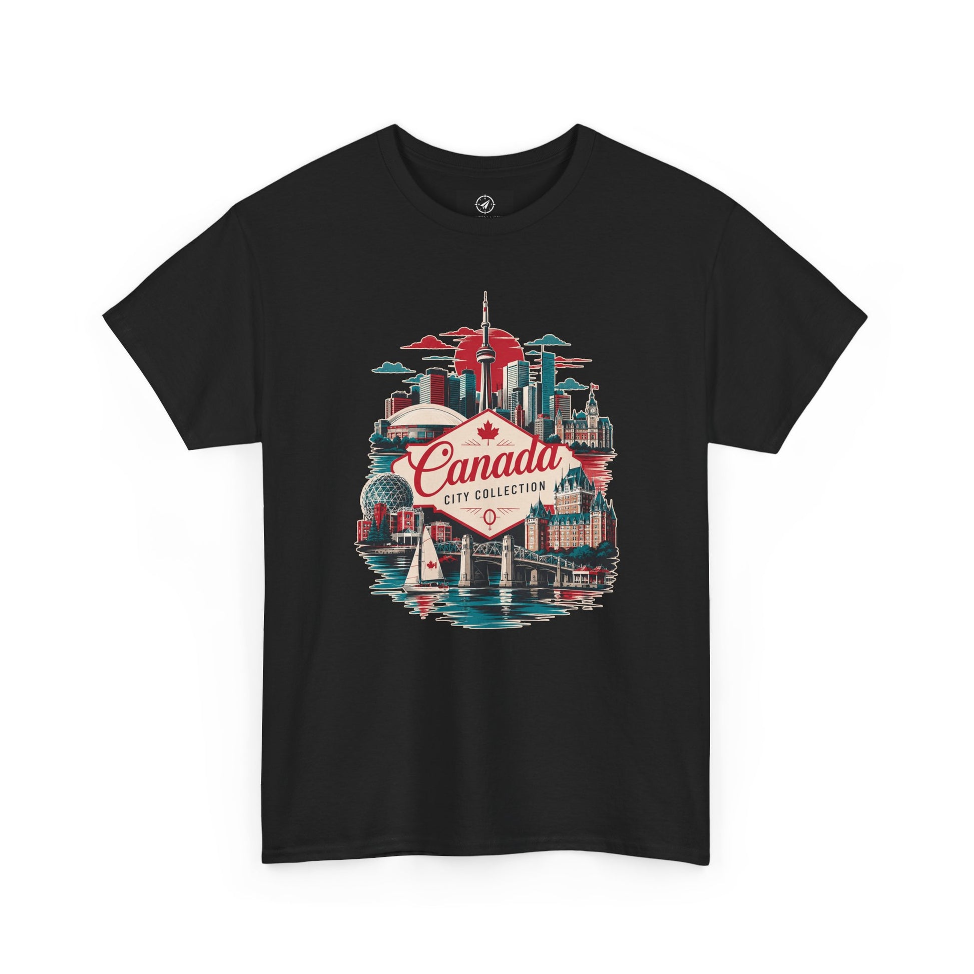 Black crewneck T-shirt with front Canada City Collection skyline graphic