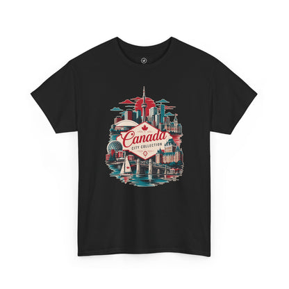 Black crewneck T-shirt with front Canada City Collection skyline graphic