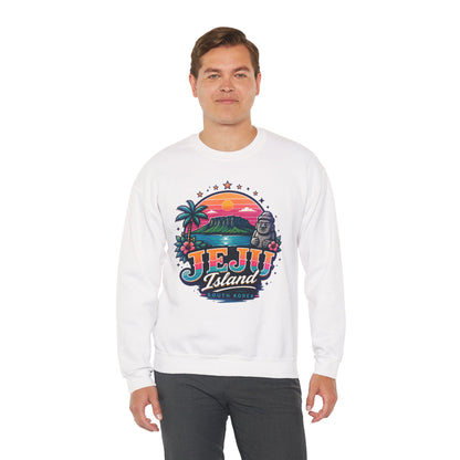 White crewneck sweatshirt with colorful front graphic print