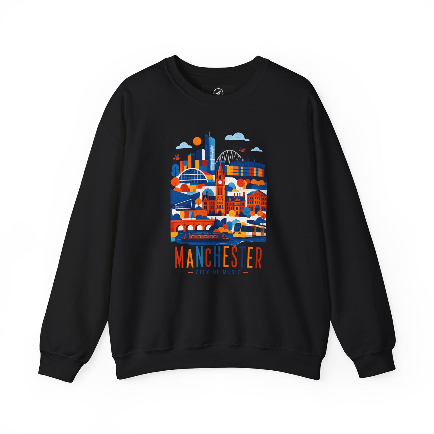 Manchester cityscape crewneck sweatshirt, black, front graphic print