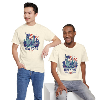Natural crew-neck graphic T-shirt featuring Statue of Liberty and “NEW YORK” design