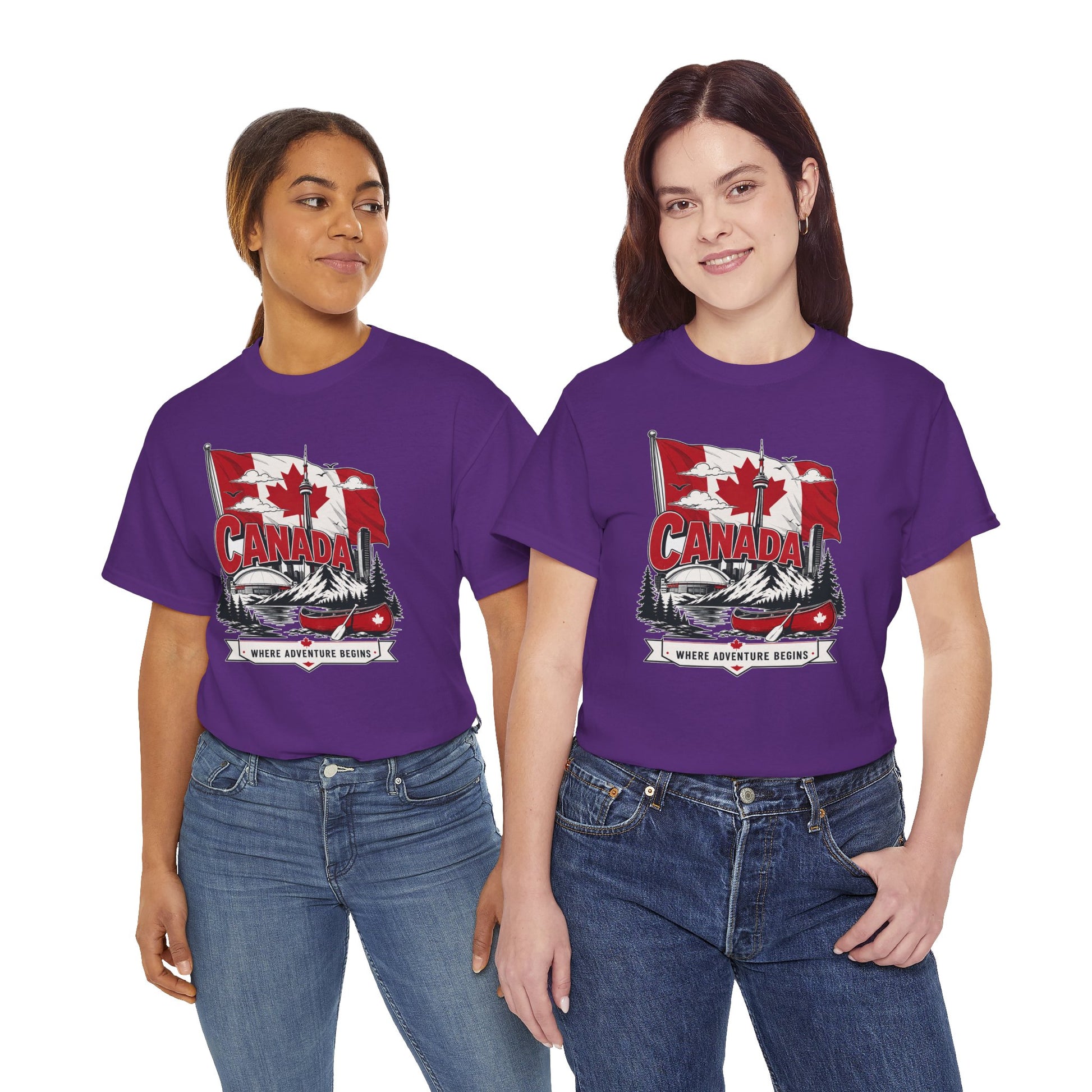 Purple crewneck short-sleeve T-shirt with Canada graphic on chest