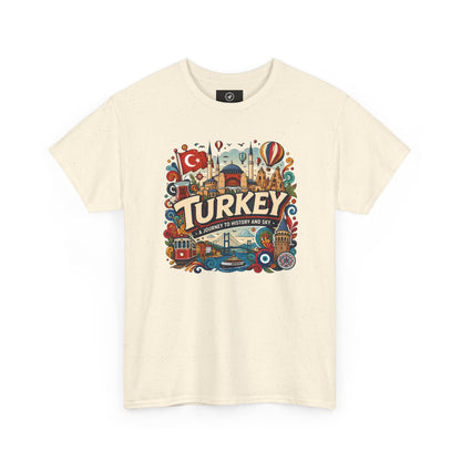 Natural/cream crewneck graphic tee with colorful “Turkey” Istanbul landmark print