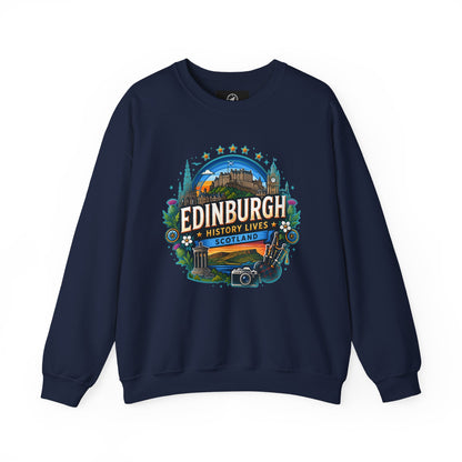 Navy crewneck sweatshirt with front “Edinburgh” graphic print