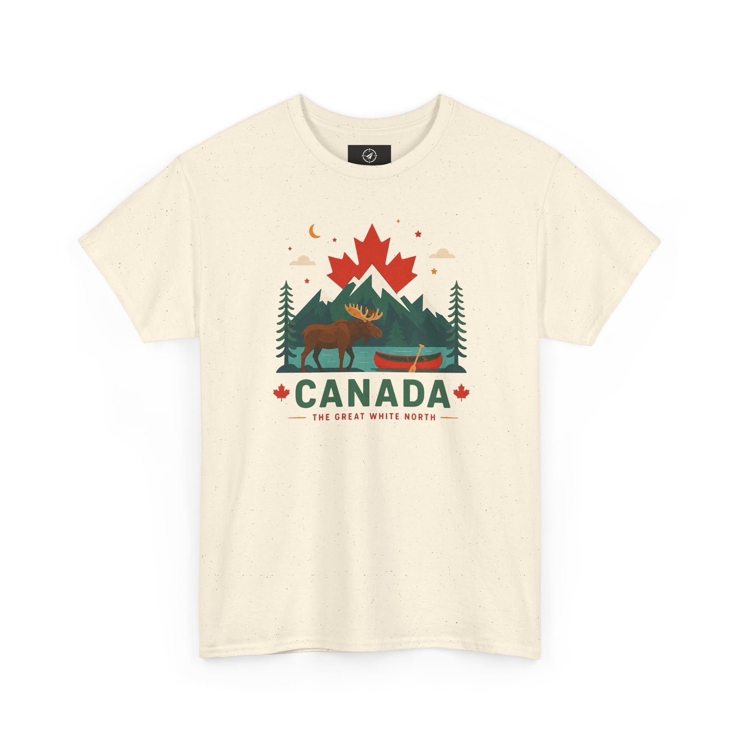 Natural crew-neck T-shirt with Canada mountain and wildlife graphic