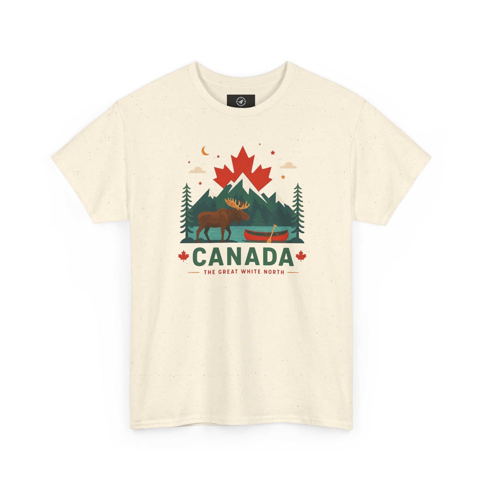 Natural crew-neck T-shirt with Canada mountain and wildlife graphic