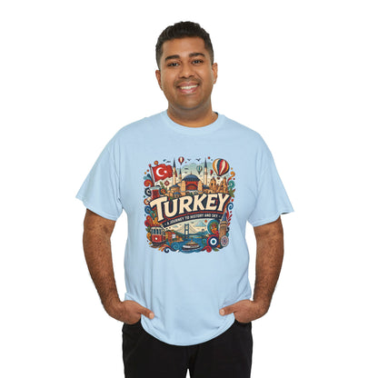 Light blue Istanbul graphic tee with colorful Turkey emblem on the chest