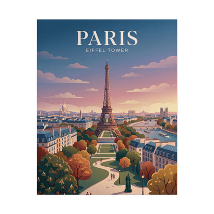 Paris Eiffel Tower poster, centered tower above streets and river