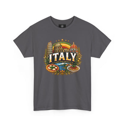Charcoal short-sleeve crewneck T-shirt with vintage Italy city graphic on front