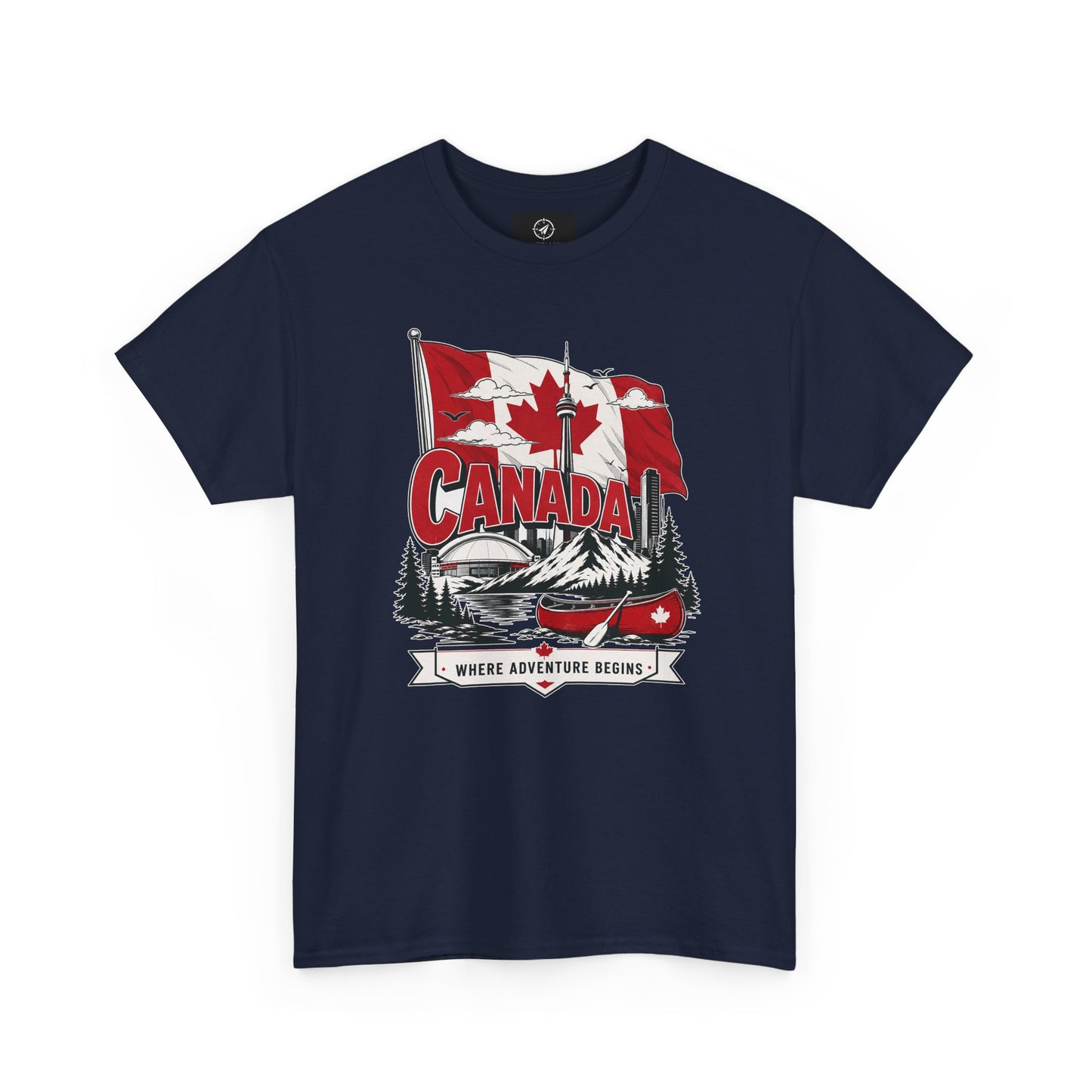 Navy crew-neck t-shirt with Canada flag and logo graphic on the chest