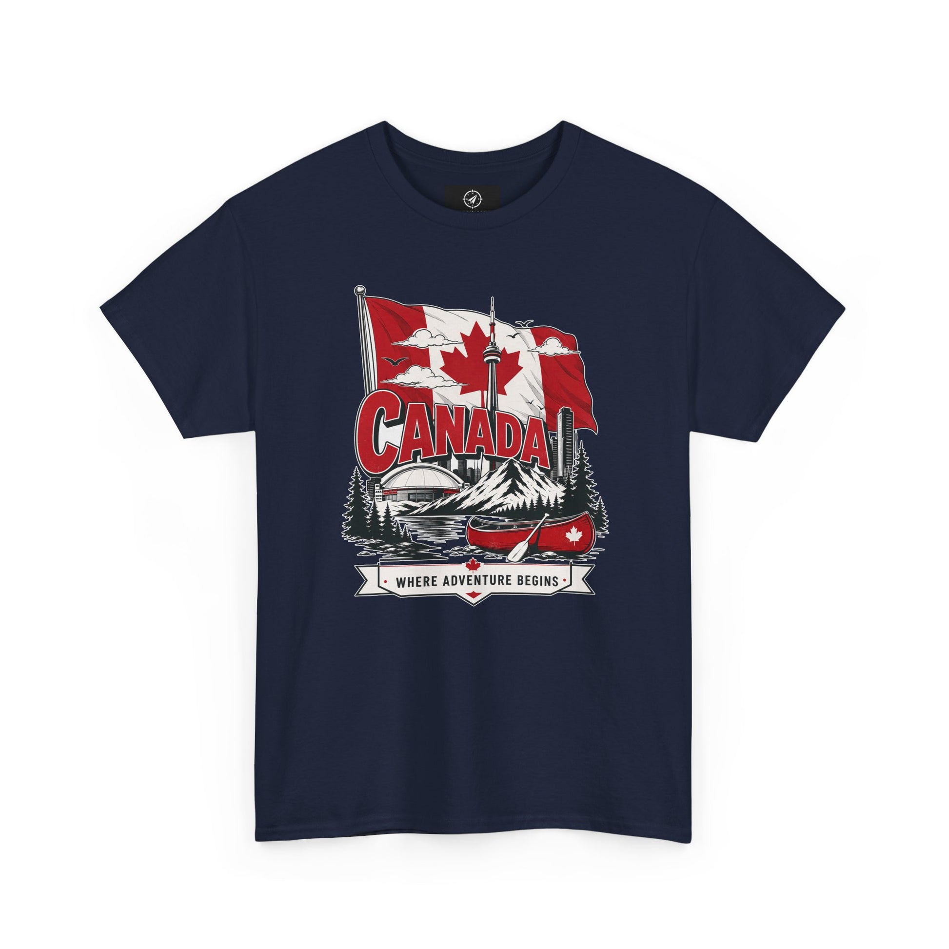 Navy crew-neck t-shirt with Canada flag and logo graphic on the chest