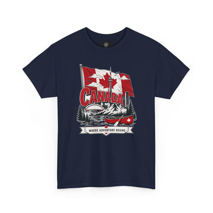 Navy crew-neck t-shirt with Canada flag and logo graphic on the chest