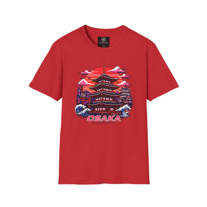 Red T-shirt with Osaka graphic print on the front.