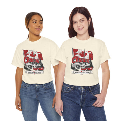 Women's cream T-shirt with red Canada graphic on the chest, crew neck.