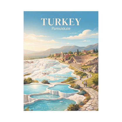 Turkey Pamukkale matte canvas wall art with turquoise terraces and winding hillside road