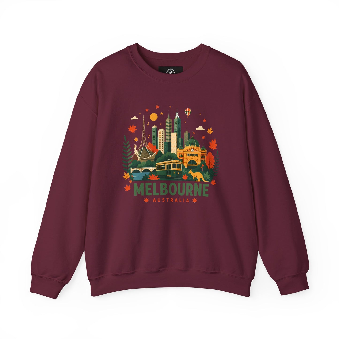 Maroon sweatshirt with Melbourne city graphic on front