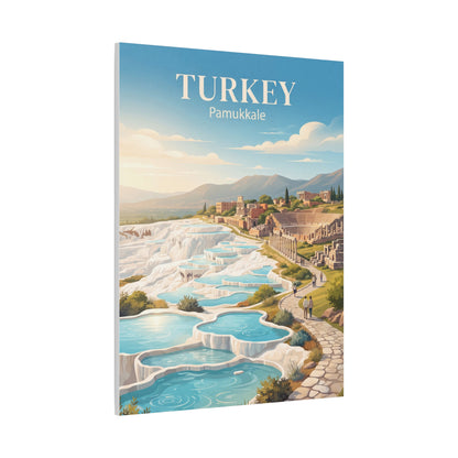 Turkey Pamukkale matte canvas wall art with turquoise pools, white rock formations, and path