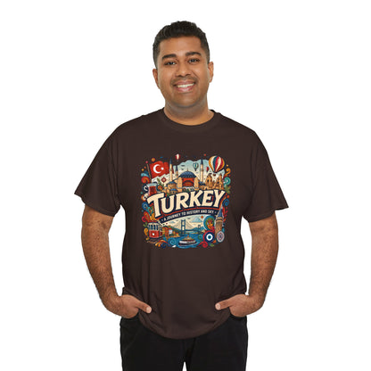 Dark charcoal Turkey graphic t-shirt with colorful front print, crew neck, short sleeves