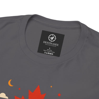 Charcoal T-shirt close-up of crew neck with small rectangular brand tag