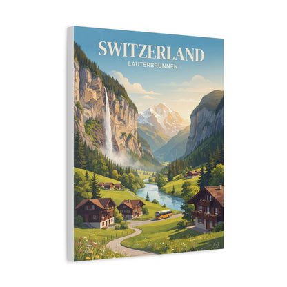 Switzerland Lauterbrunnen matte canvas wall art with alpine valley river and houses