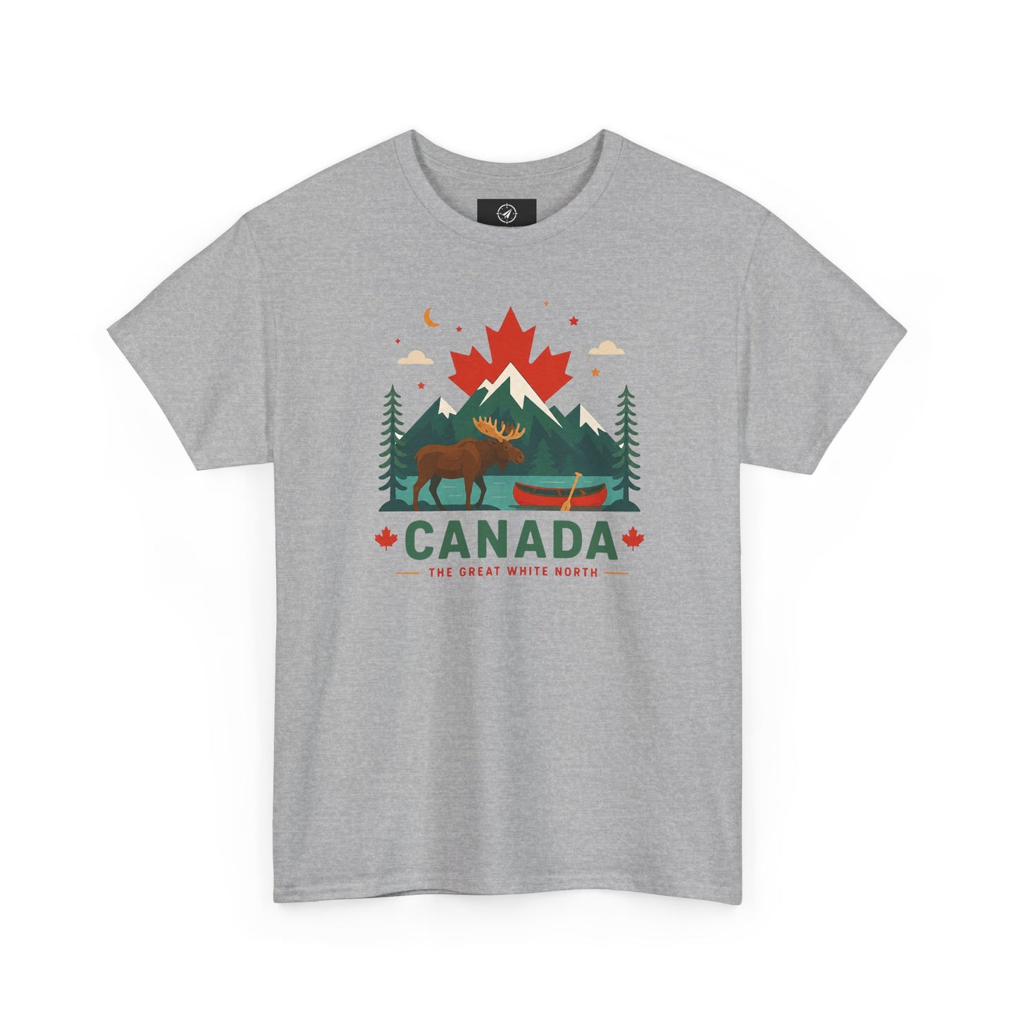 Gray crew-neck T-shirt with Canada mountain and wildlife graphic