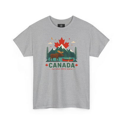 Gray crew-neck T-shirt with Canada mountain and wildlife graphic