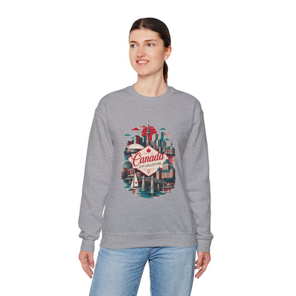 Dark heather gray crewneck sweatshirt with multicolor Toronto Canada graphic on front.