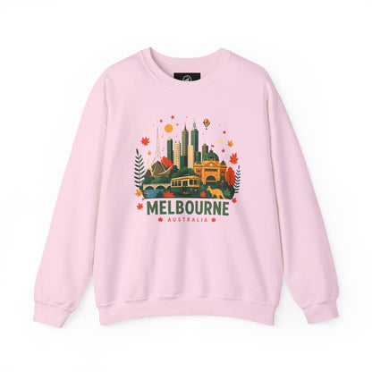 Pink crewneck sweatshirt with Melbourne city graphic front print
