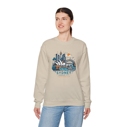 Light beige crewneck sweatshirt with front Sydney harbor graphic print
