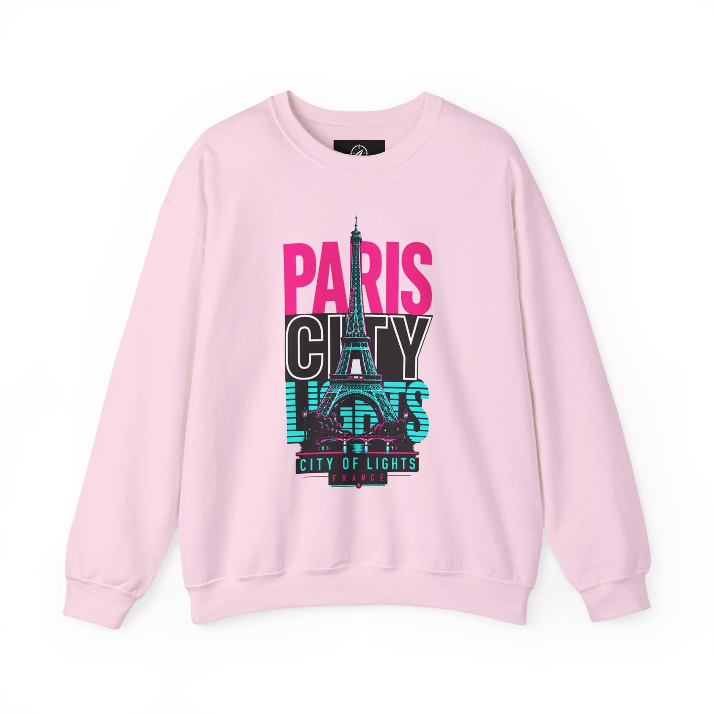 Light pink crewneck sweatshirt with Eiffel Tower lights “PARIS CITY OF LIGHTS” graphic