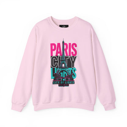 Light pink crewneck sweatshirt with Eiffel Tower lights “PARIS CITY OF LIGHTS” graphic