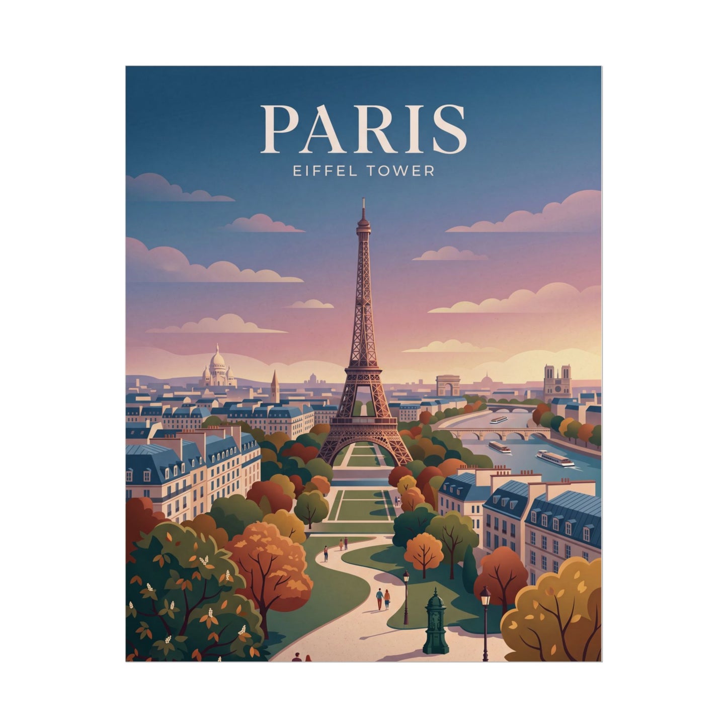 Paris Eiffel Tower poster, flat view with PARIS title and tower centerpiece