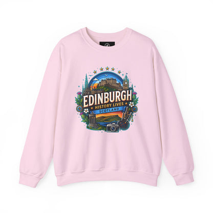Light pink crewneck sweatshirt with front “Edinburgh” graphic print