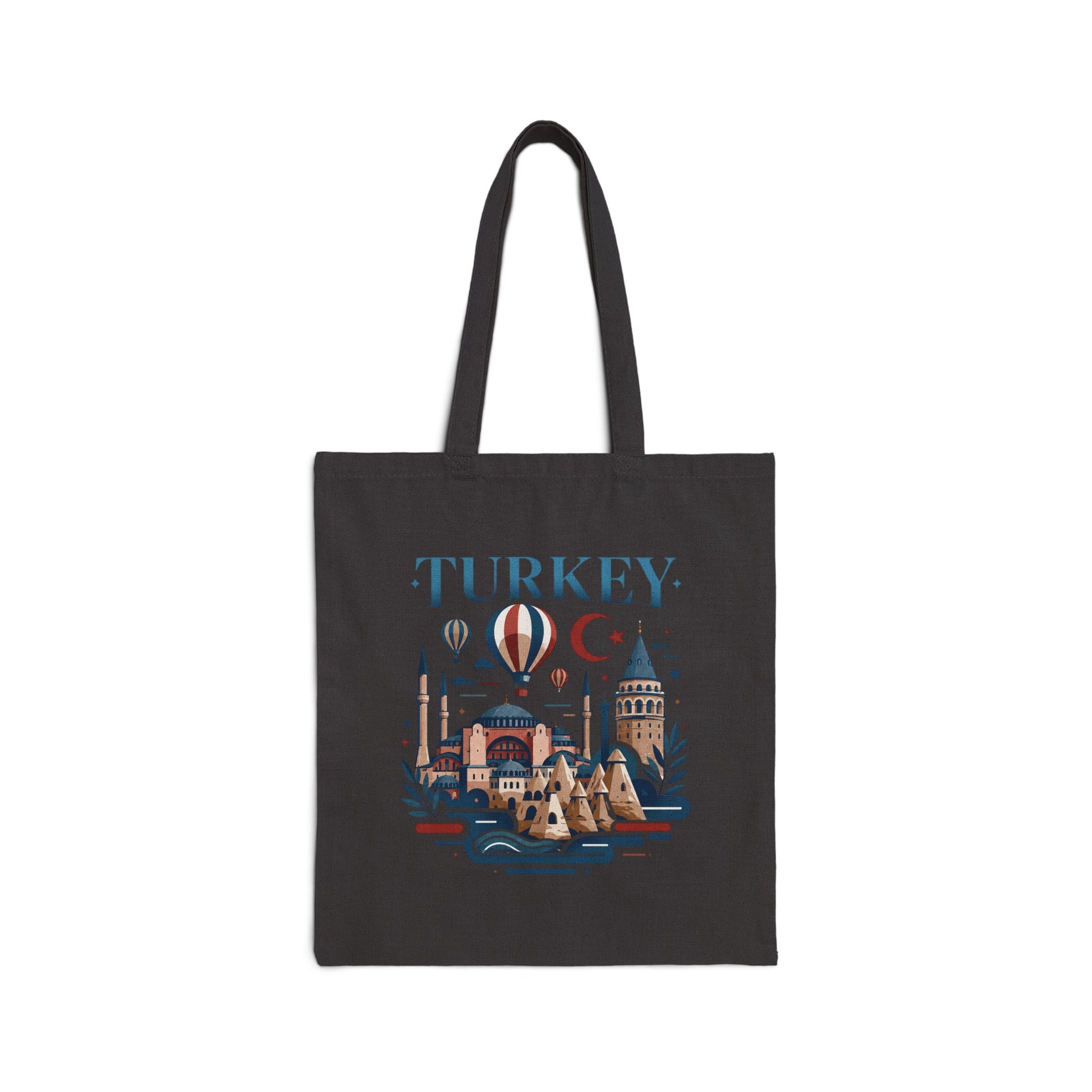 Black travel tote bag with Turkey graphic print on the front