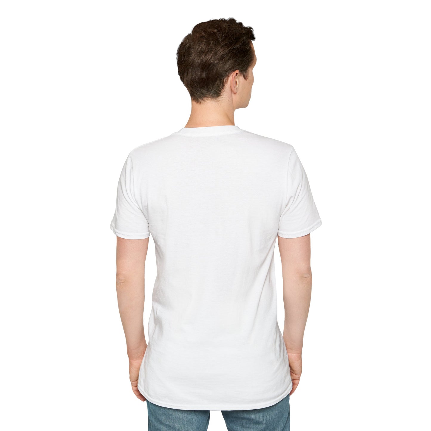 White T-shirt shown from the back, plain with no visible print.