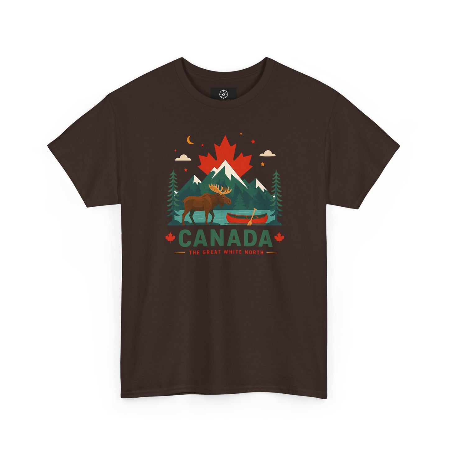 Short-sleeve T-shirt in dark brown with Canada camping graphic on front