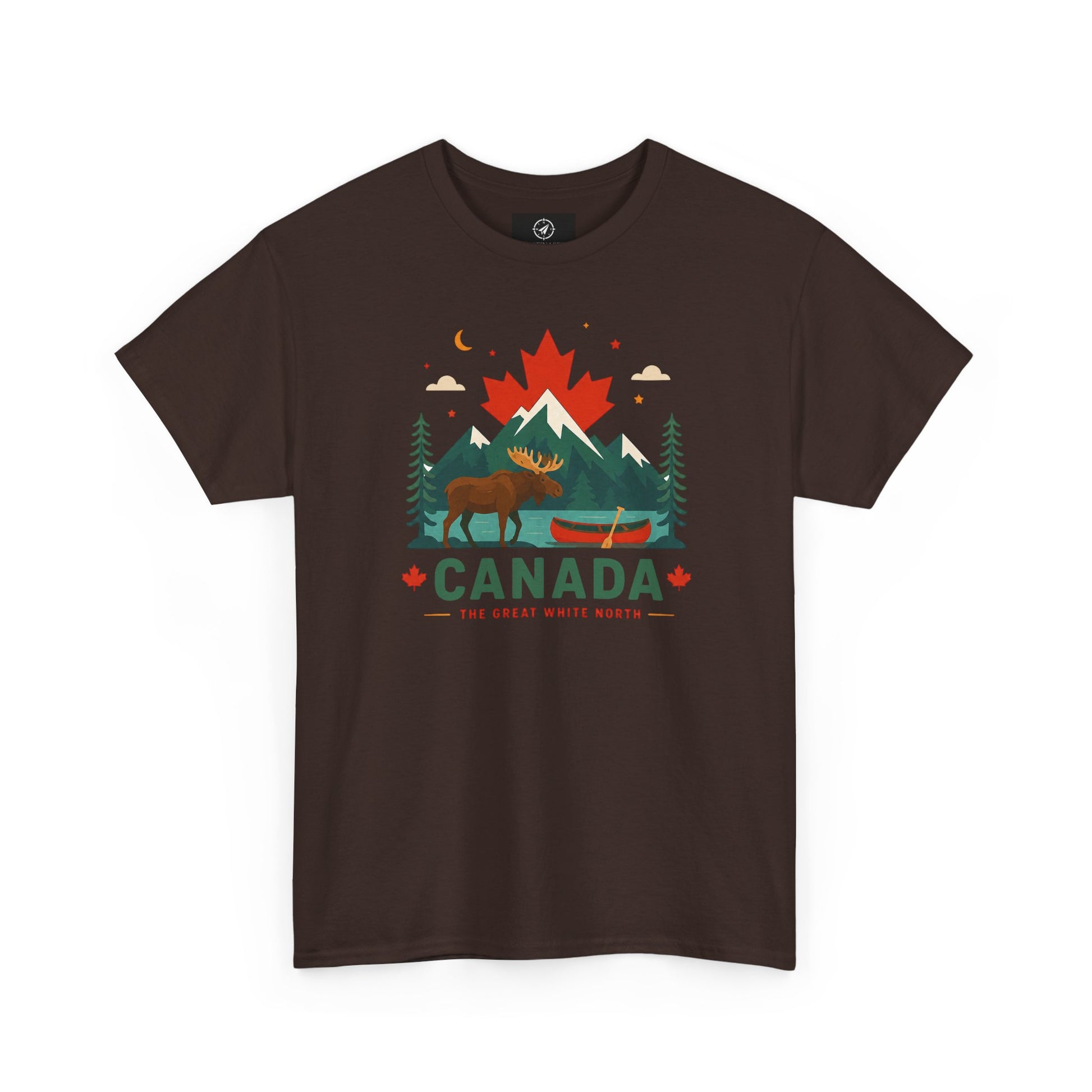 Short-sleeve T-shirt in dark brown with Canada camping graphic on front