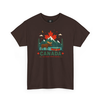 Short-sleeve T-shirt in dark brown with Canada camping graphic on front
