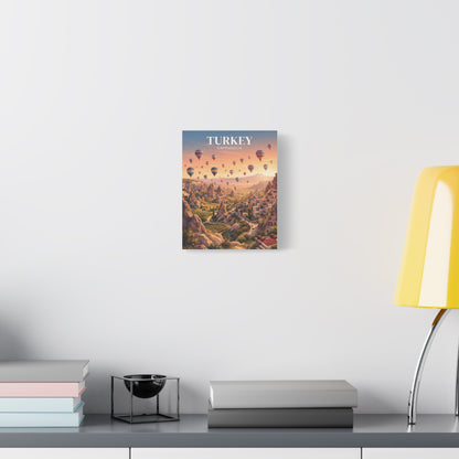 Small matte canvas wall art with hot air balloons over Cappadocia, 'TURKEY' title.