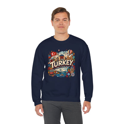 Navy crewneck sweatshirt with large Turkey city graphic on the chest