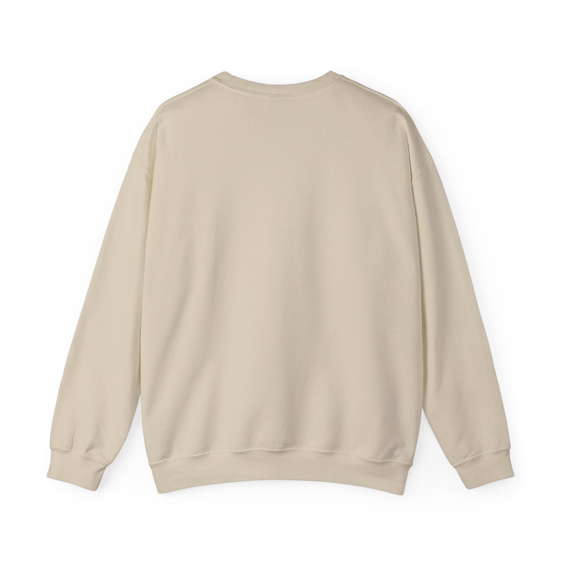 Beige crewneck sweatshirt, long sleeves, clean back view