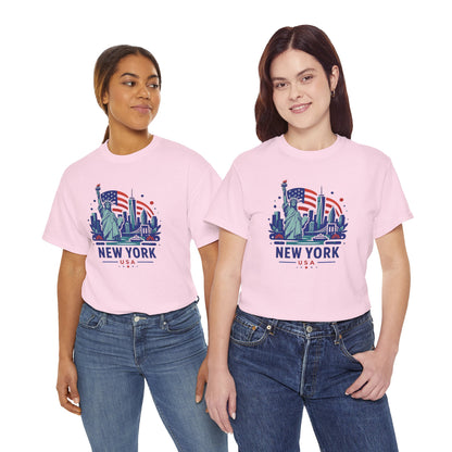 Light pink crewneck T-shirt with Statue of Liberty and 'NEW YORK USA' graphic (front)