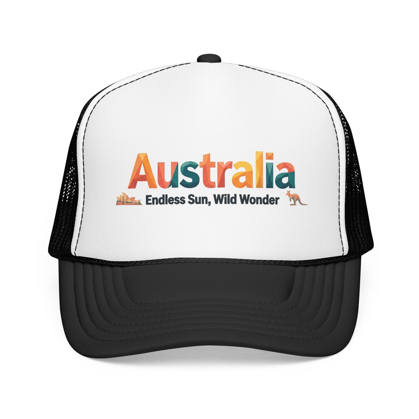 Black and white mesh trucker cap with 'Australia' front logo