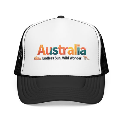 Black and white mesh trucker cap with 'Australia' front logo