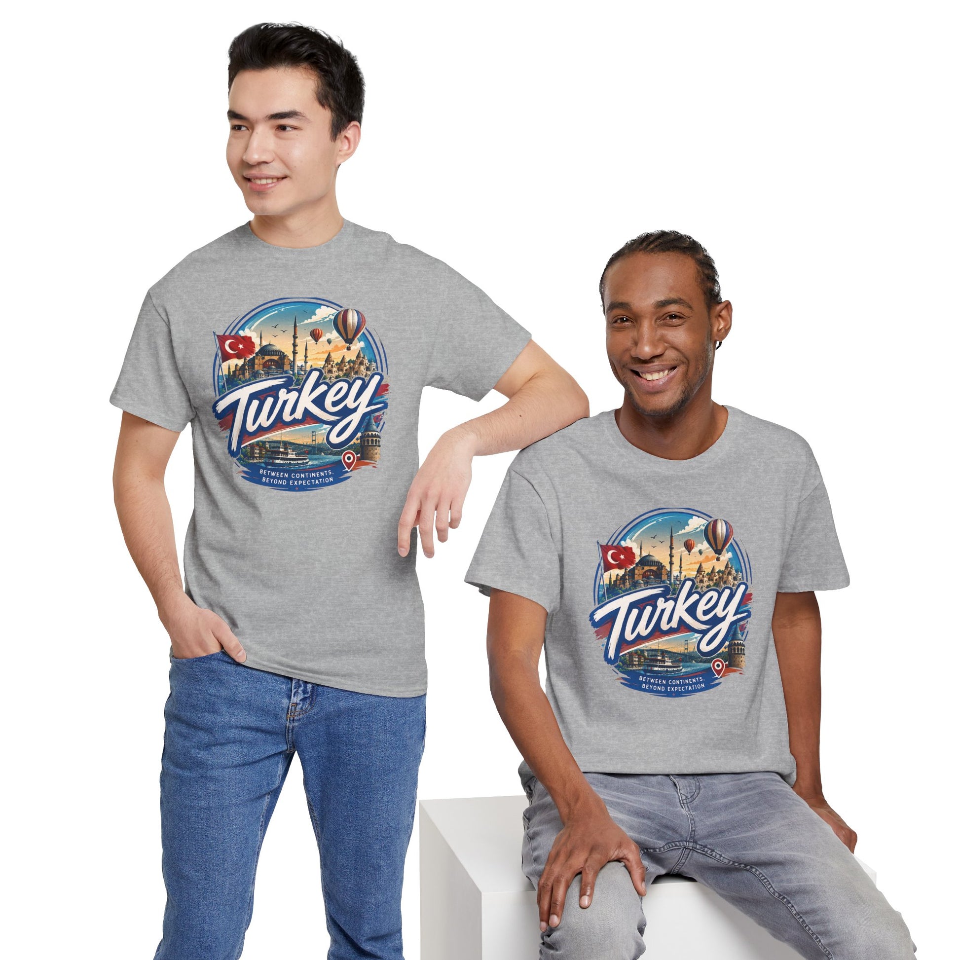 Sport grey Istanbul travel T-shirt with Turkey graphic print, short sleeves, crew neck